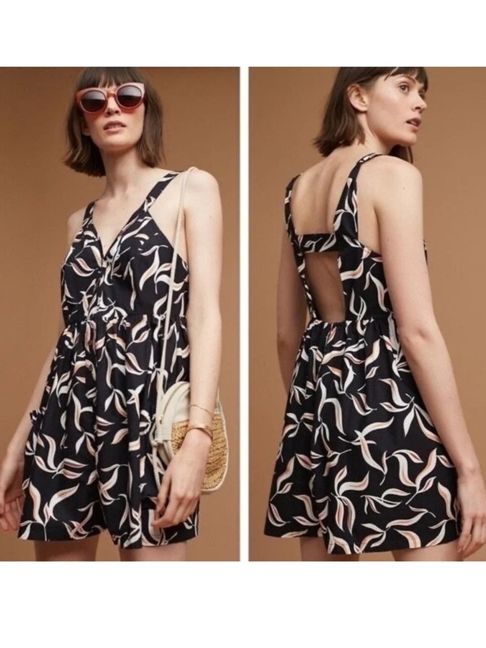 HeiHei Women’s Black Printed Open Back Romper